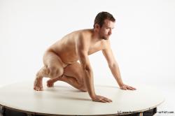 Nude Man White Kneeling poses - ALL Slim Short Brown Kneeling poses - on one knee Realistic